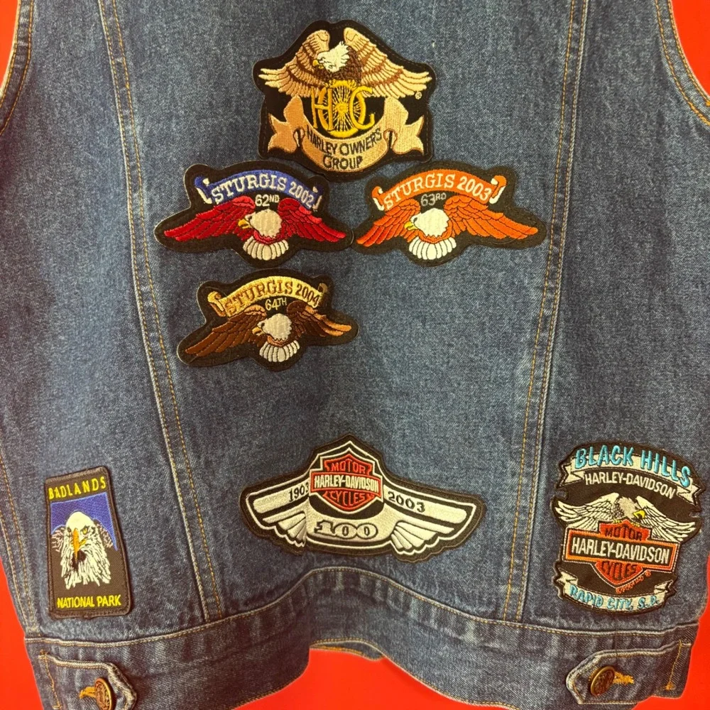 Vintage Denim Vest Sturgis Harley Davidson‎ Motorcycle Patches S - Picture 5 of 7